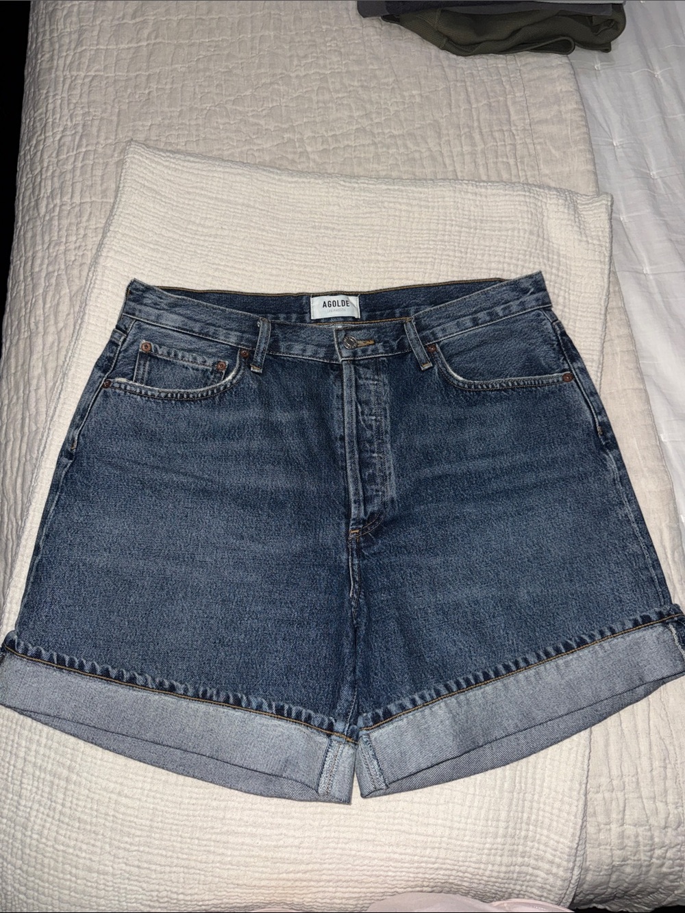 Agolde Dark Blue High-Rise cuffed Hem Jean Shorts Dame style